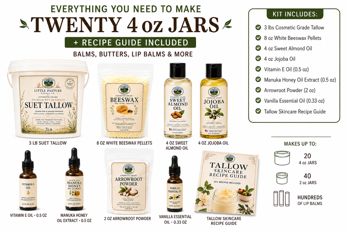 DIY Tallow Skincare Kit - 20 Recipes Included - Balms, Butters, Lip Balms & More