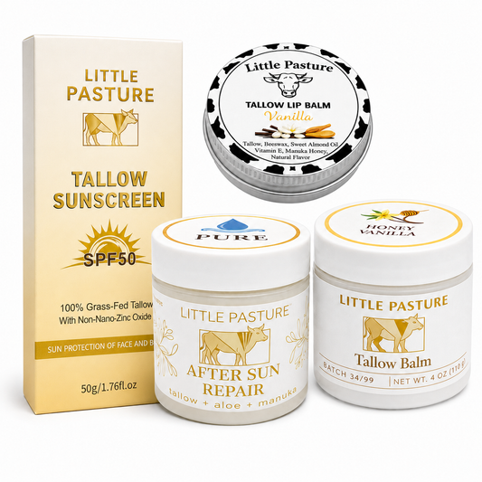 Complete 4pc Sun Care Kit: Sunscreen, After-Sun Repair, Lip Balm, Moisturizing Balm