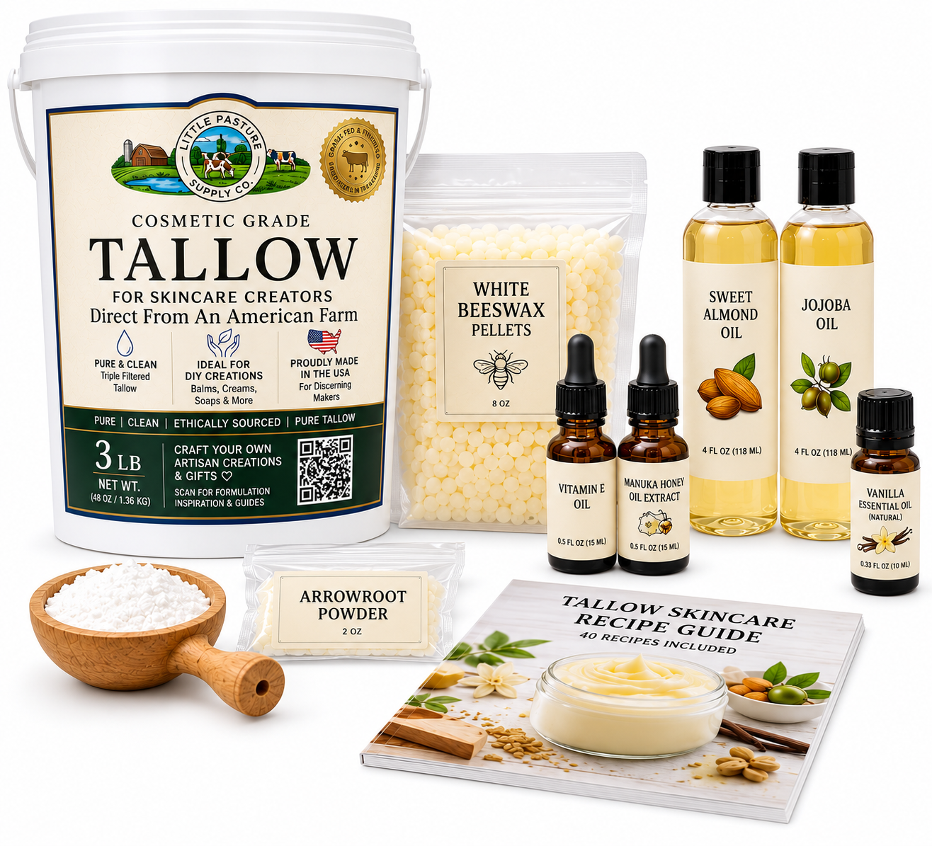 DIY Tallow Skincare Kit - 20 Recipes Included - Balms, Butters, Lip Balms & More