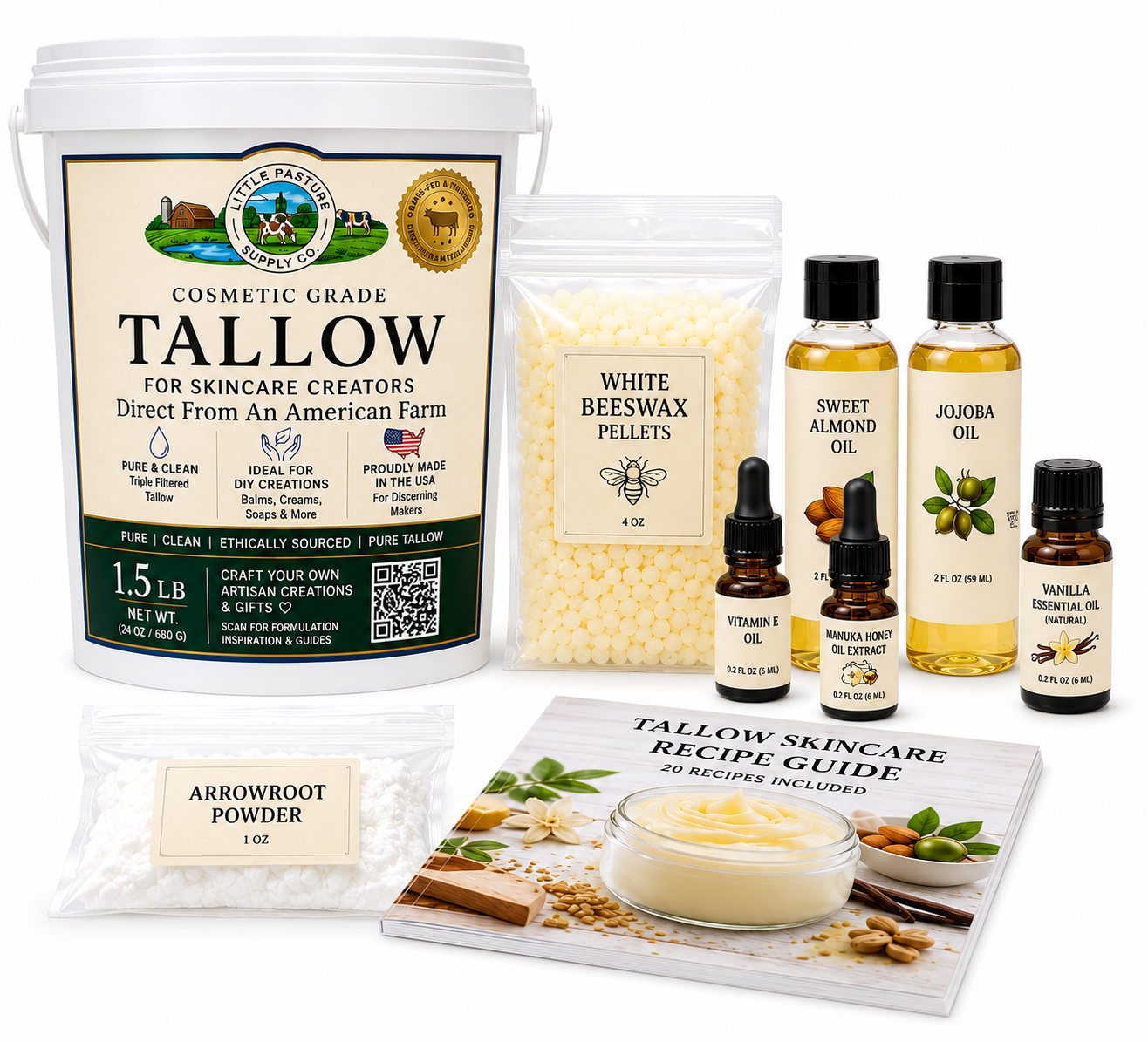 DIY Tallow Skincare Kit - 20 Recipes Included - Balms, Butters, Lip Balms & More